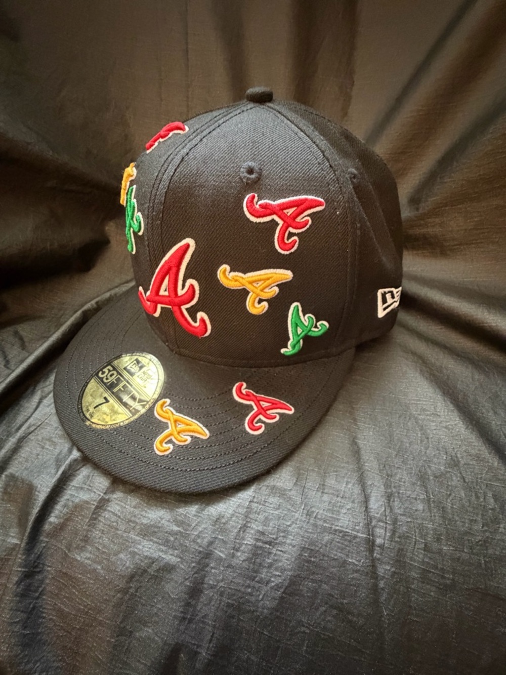 New Era Black Multicolor Atlanta 'A' Patch 59FIFTY Fitted Hat